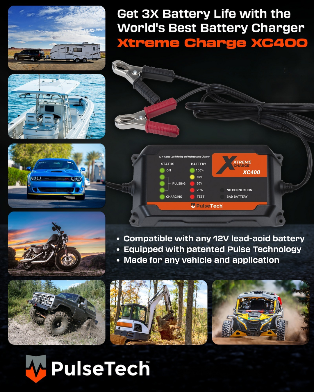 Xtreme Charge XC400 4-Amp All-Vehicle 12V Battery Charger & Maintainer