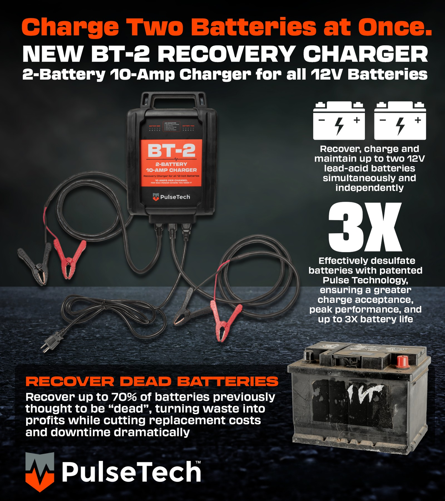 BT-2 2-Battery 10-Amp Recovery Charger