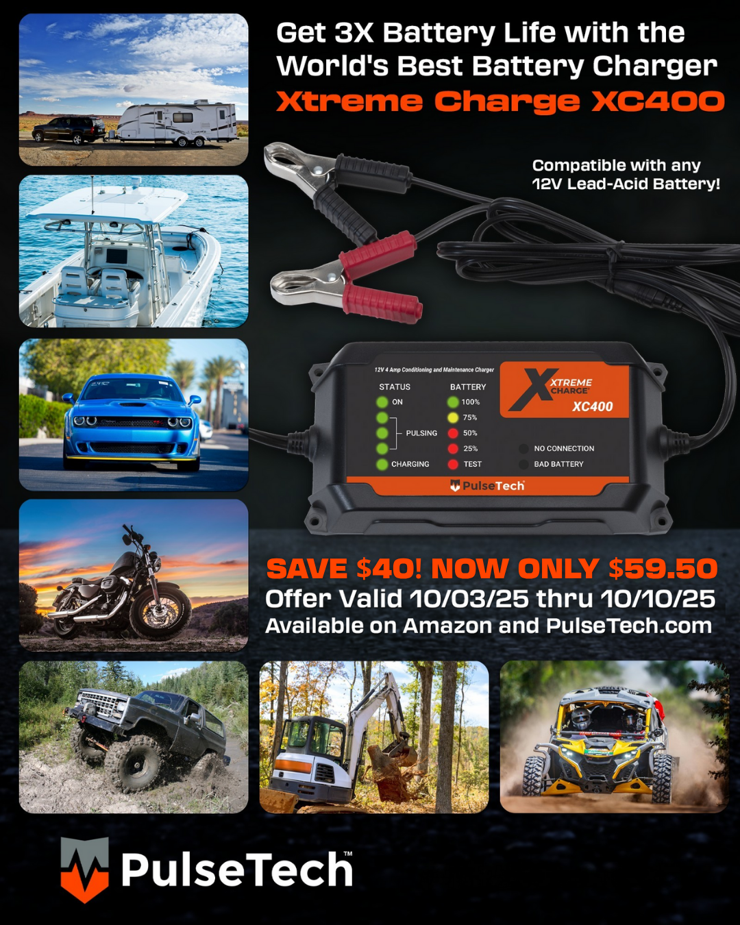Xtreme Charge XC400 4-Amp All-Vehicle 12V Battery Charger & Maintainer